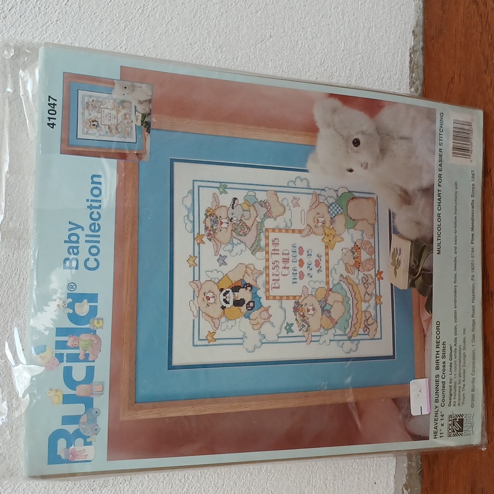 Bucilla Baby Collection 41047 cross stitch kit new announcement record bunnies